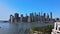 New York City Manhattan midtown skyline panorama with historical landmark skyscrapers over Hudson river