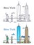 New York city outline skyline, nyc line silhouette, usa tourist and travel concept