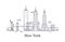 New York city outline skyline, nyc line silhouette, usa tourist and travel vector concept