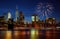 New York City's Brooklyn Bridge and Manhattan skyline illuminated amazing fireworks in Independence day