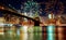 New York City's Brooklyn Bridge and Manhattan skyline illuminated amazing fireworks in Independence day