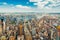 New York City Skyline Aerial View with Beautiful Cloudy Blue Sky in Background