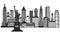 New York City Skyline Black and White Illustration Vector