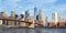 New York City skyline of Manhattan with Brooklyn Bridge and World Trade Center skyscraper panorama in the United States