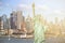 New york city skyline sunshine ray. famous new york city cityscape