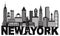 New York City Skyline and Text Black and White Illustration