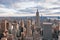 New York City skyline with urban skyscrapers at sunset. Midtown, Manhattan, New York, Unites States.