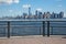 New York city skyline view from empty dock terrace
