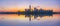 New York City sunrise panorama reflections.