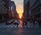 New York City - sunset between the buildings along 23rd Street