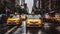 The New York City Taxi and cars in street traffic in Manhattan New York City. Rain in The City. Generative AI