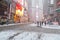 New York City Times Square in snow winter neon