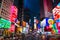 New York City, United States - November 3, 2017:  Night view of illuminated billboards on buldings facades at Times Square