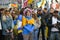 NEW YORK CITY, USA - 23 APRIL 2022: Ukrainian citizens protests on Wall Street against the war after Russia started the invasion o