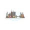 New York city, USA architecture color line skyline illustration. Linear vector cityscape with famous landmarks, city