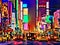 New York City USA artistic painting on canvas Yellow taxis and traffic at times square midtown at night