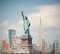 New York City, USA skyline panorama with statue of liberty