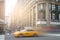New York City yellow taxi speeding through Manhattan