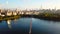 New York cityscape aerial view from Central park reservoir aerial