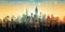 New York Cityscape silhouette, barcode watercolor artwork