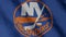 New York Islanders hockey club flag waving in the Wind. New York Islanders HC. 3d render.