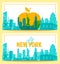 New York landscape and big apple - symbol of the city. Vector card set