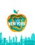 New York landscape and layered apple form in paper cut style Vector illustration
