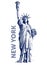 New York Liberty Statue Illustration - America Landmark Art - Blue on White Isolated Background