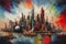 New York Manhattan colorful abstract background acryl painting. AI generated