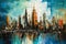 New York Manhattan colorful abstract background acryl painting. AI generated