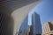 New York, Manhattan. Ground Zero area, Skyscrapers against blue sky background