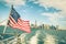 New York and Manhattan skyline and American Flag