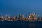 New York Manhattan west side skyline at night, panoramic view on skyscrapers