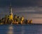 New York, NY / United States - Oct. 14, 2015: a sunset image of the lower Manhattan skyline. Showing the World Trade Center and