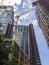 New York, NY, USA. New skyscrapers under construction. Construction site with cranes, elevators and scaffolding