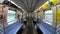 New York, NY, USA. Subway wagon fully empty due to lockdown during Covid 19 or Coronavirus time. No people
