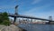 New York, NY, USA. Views of the Manhattan bridge from the historic and trendy Dumbo neighborhood. Wonderful summer day