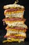 New York pastrami, gherkins and sourdough bread deli sandwich