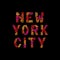 New York print with floral style font. Bright concept for print