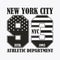 New York print with number in USA flag style. Design clothes, stamp for t-shirt, athletic apparel graphic. Vector.