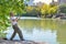 NEW YORK - SEPTEMBER 15, 2015: Unidentified Japanese man fishing