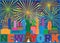 New York Skyline Fireworks Color vector Illustration