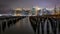 New york skyline reflection on the Hudson river at Brooklyn bridge at sunset