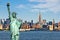 New York skyline and the Statue of Liberty, New York City collage, travel and tourism postcard concept