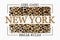 New York slogan typography on leopard texture. Fashion t-shirt design. Girls tee shirt trendy print. Vector.