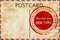 New york stamp on a vintage, old postcard
