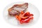 New York steak with grilled bell pepper, isolated