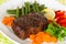 New York Steak- meat on Green Beans,Carrot,Pepper