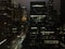 New York Streets with a stream of cars and high lighted skyscrapers against the night sky