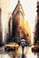 New York, United States. Travel, tourism watercolor artwork. AI generate. Sunset